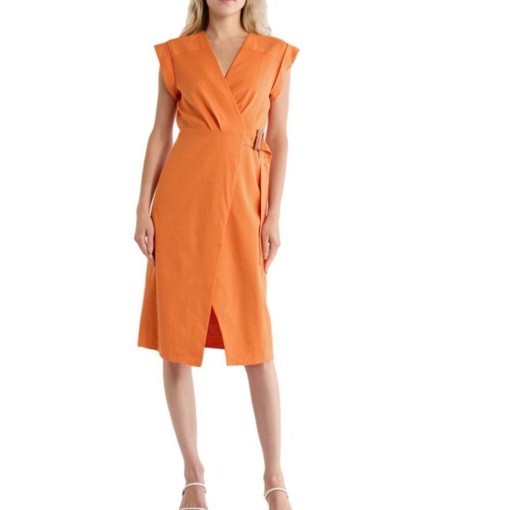 NWT Veronica Beard Octavia faux wrap dress in orange. size 8